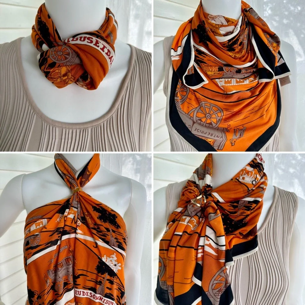 Hermes Silk Jersey 38” by 35”scarf shawl wrap Jeu Des Omnibus Et Dames Blanches